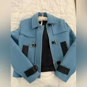Versace | Jackets & Coats | Versace Blue Leather Trim Jacket